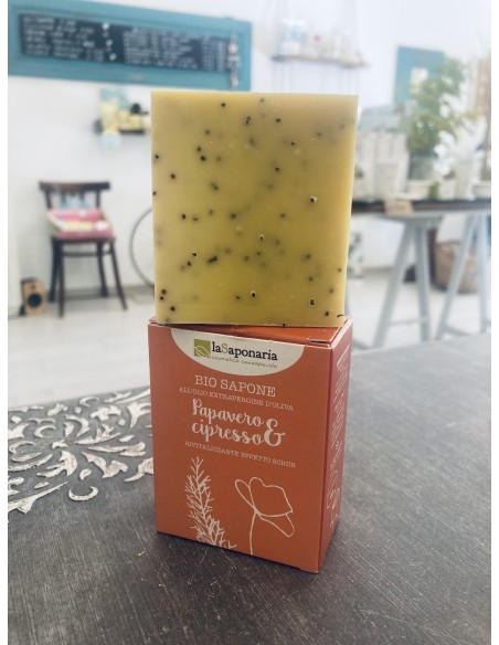 Bio sapone all'olio extra vergine di oliva - papavero e cipresso